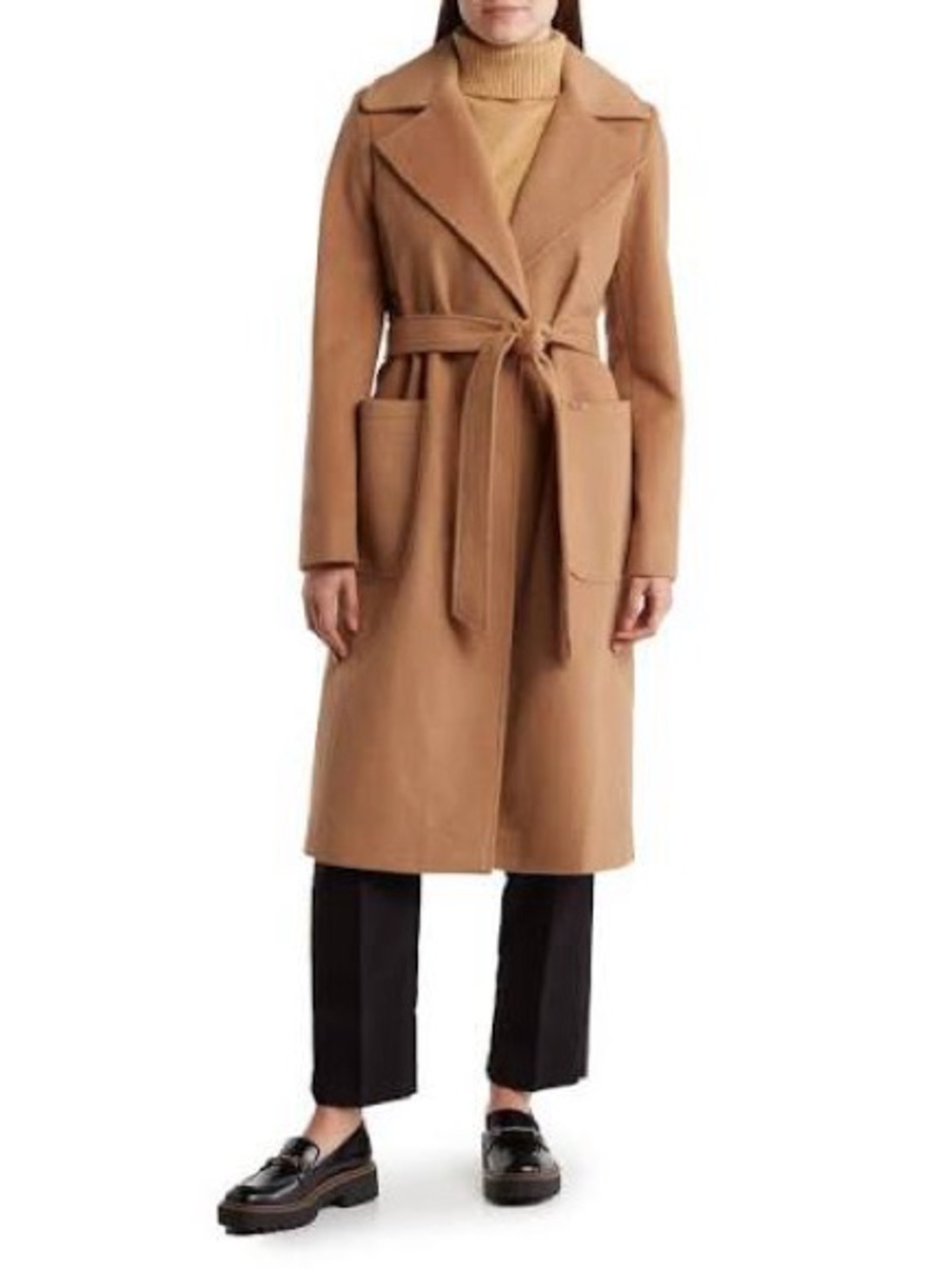 Michael Kors Wool Blend Wrap Coat, Brown Size Small